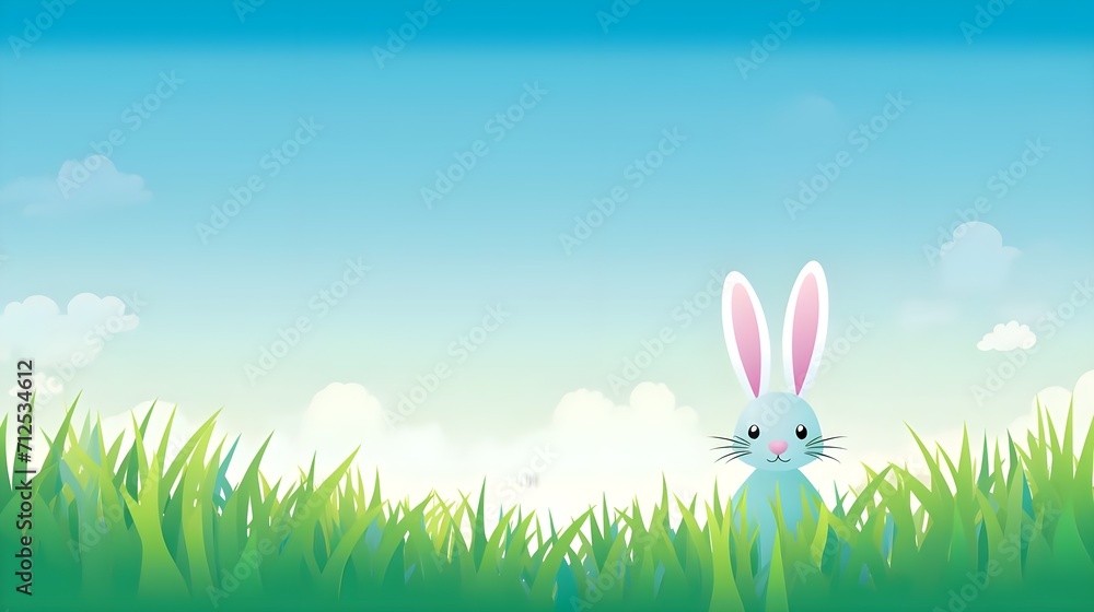 Fototapeta premium Easter bunny background with grass and blue sky.