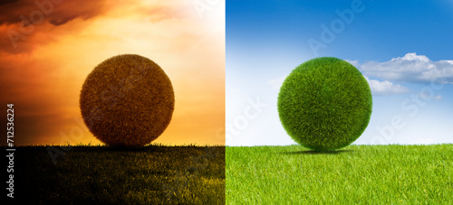 Zwei Grasbälle in unterschedlichen Klimas