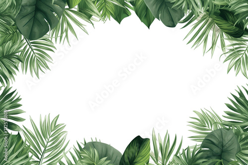 Tropical palm leaves broder frame isolated on transparent background. PNG file, cut out