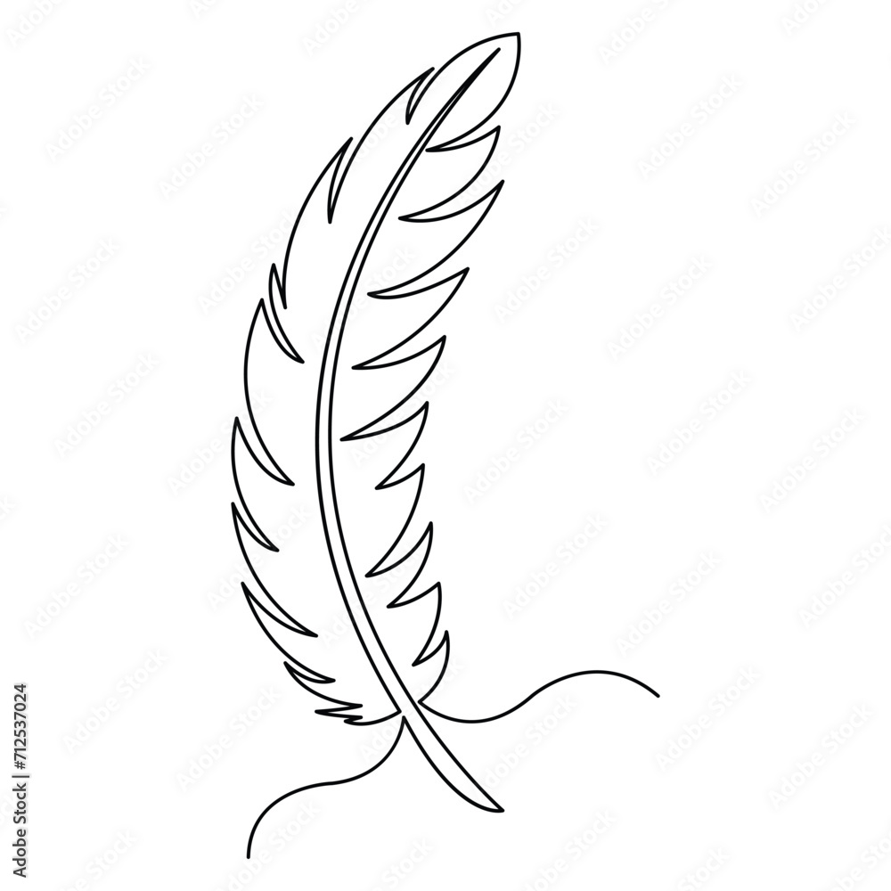 Fototapeta premium Bird feather continuous single line hand drawn outline vector art illustration