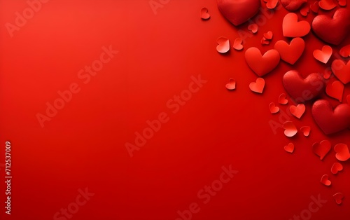 Valentine's day background with red hearts on red background.