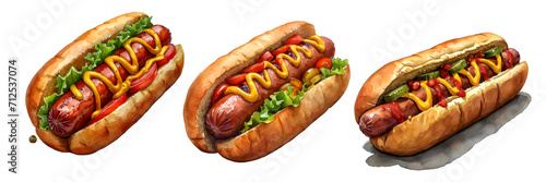 watercolor hotdog painting isolated on transparent background ,generative ai