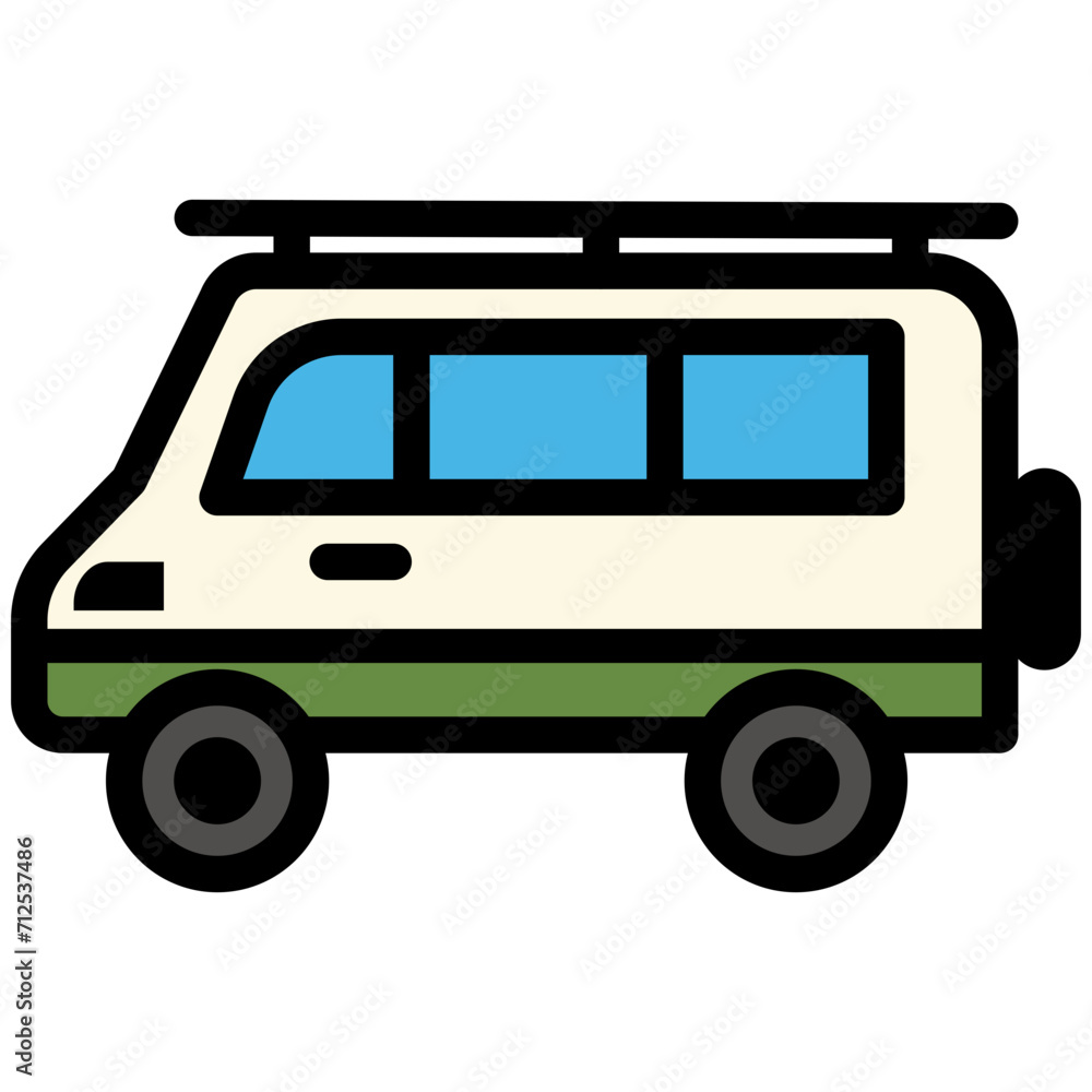 white and green camping car icon