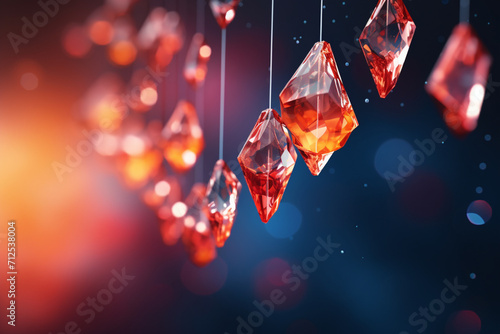 Warm coloured crystals and drops floating in a straight line  photo