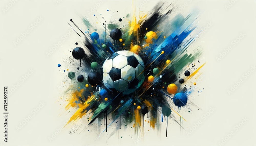 abstract oil painting soccer ball - obrazy, fototapety, plakaty 