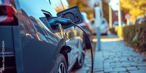 an electric car is being charged at an electric charging station Generative AI