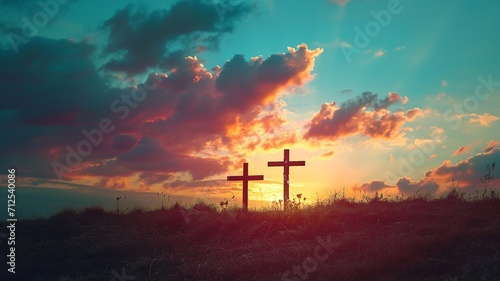 Serene Cross at Mountain Sunset