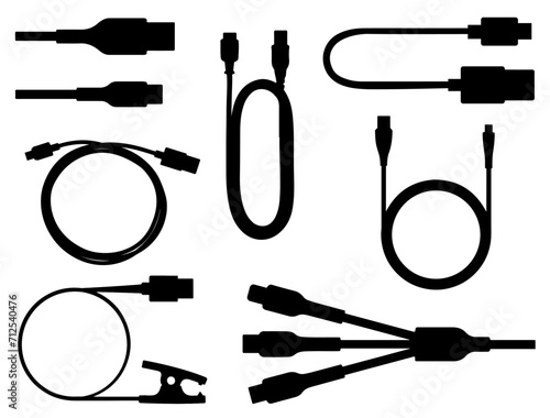 Data Cables silhouette vector art white background