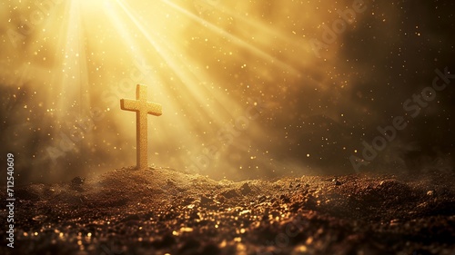 Resurrection Might: Cross and Open Grave with Radiant Light

