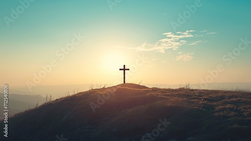 Serene Cross at Mountain Sunset

