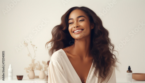 Joyful African American Woman: Happy Young Lady's Portrait - Banner of Vibrant Lifestyle, Attractive Features, and Positive Confidence in a Modern Outdoor Setting