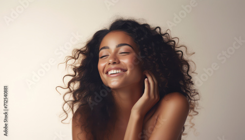 Radiant African American Beauty: Happy Young Woman's Closeup Portrait - Banner of Joyful Lifestyle, Attractive Features, and Natural Fashionable Elegance in an Outdoor Setting