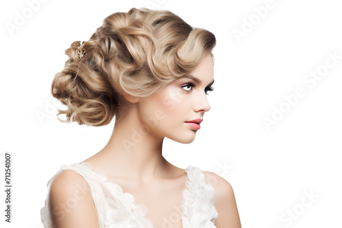 beautiful model with updo wedding hairstyles isolate on white background PNG