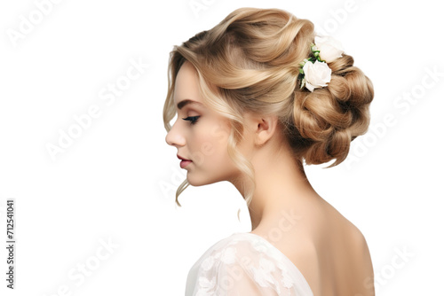 beautiful model with updo wedding hairstyles isolate on white background PNG