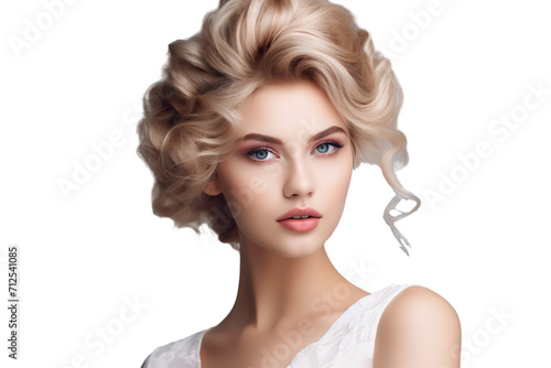 beautiful model with updo wedding hairstyles isolate on white background PNG © JetHuynh
