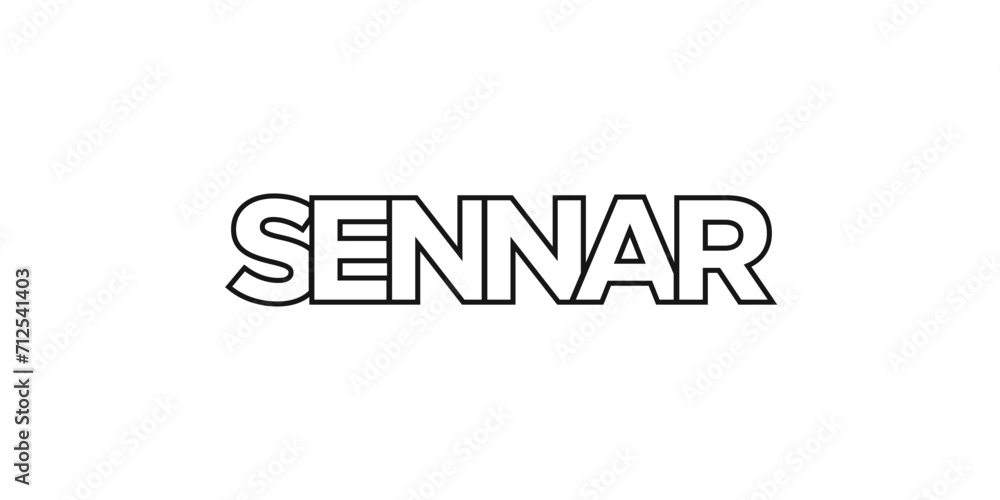 Sennar in the Sudan emblem. The design features a geometric style, vector illustration with bold typography in a modern font. The graphic slogan lettering.