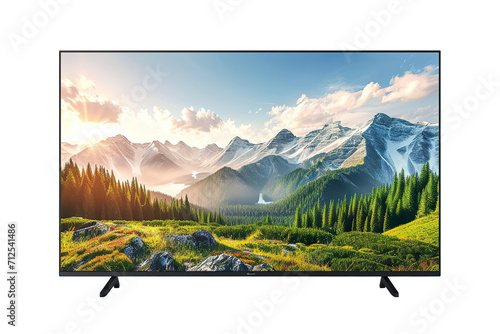 TV 4K flat screen lcd or oled, plasma realistic, White blank HD monitor mockup, Modern video panel white flatscreen on isolated white background