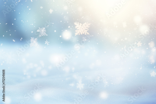 abstract snowy christmas bokeh background, snowfall on untouched virgin snow