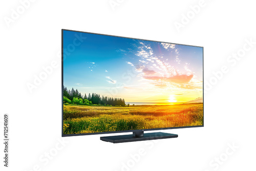 TV 4K flat screen lcd or oled, plasma realistic, White blank HD monitor mockup, Modern video panel white flatscreen on isolated white background
