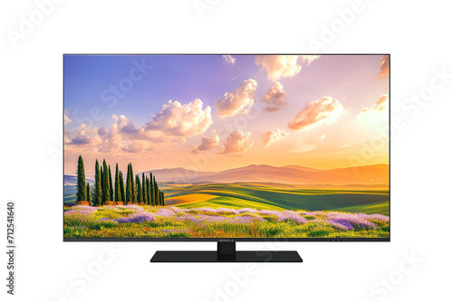TV 4K flat screen lcd or oled, plasma realistic, White blank HD monitor mockup, Modern video panel white flatscreen on isolated white background photo
