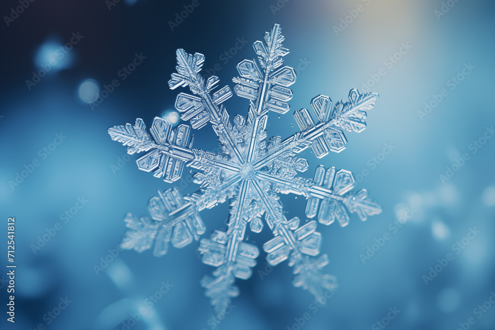 macro photography of falling snowflake on blue defocused bokeh background macro photography of falling snowflake on blue defocused bokeh background