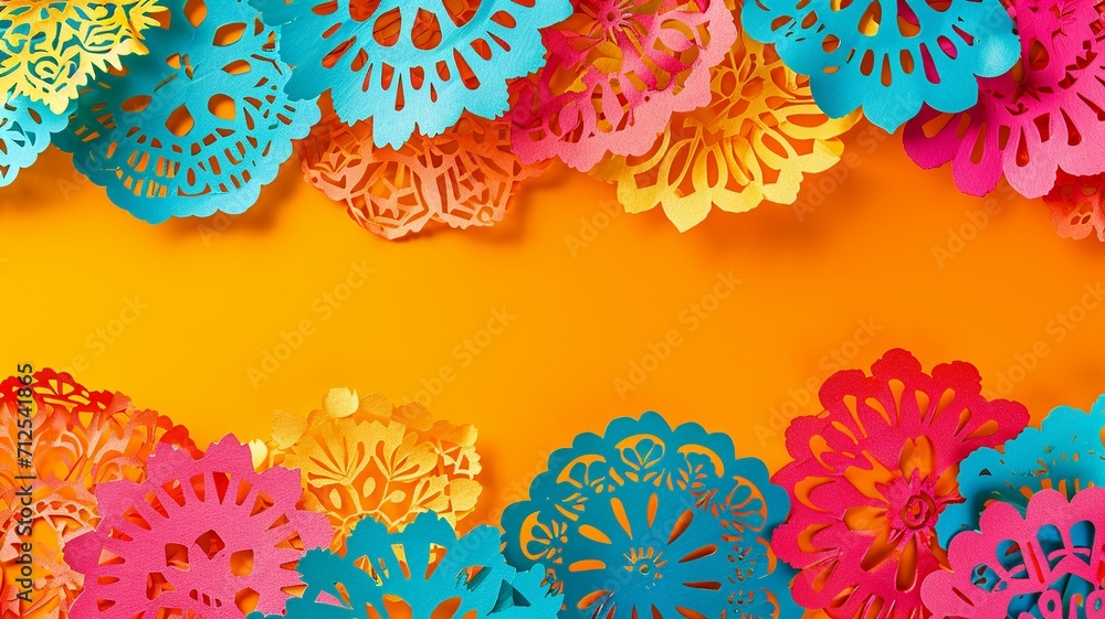 Vibrant Papel Picado on Festive Background