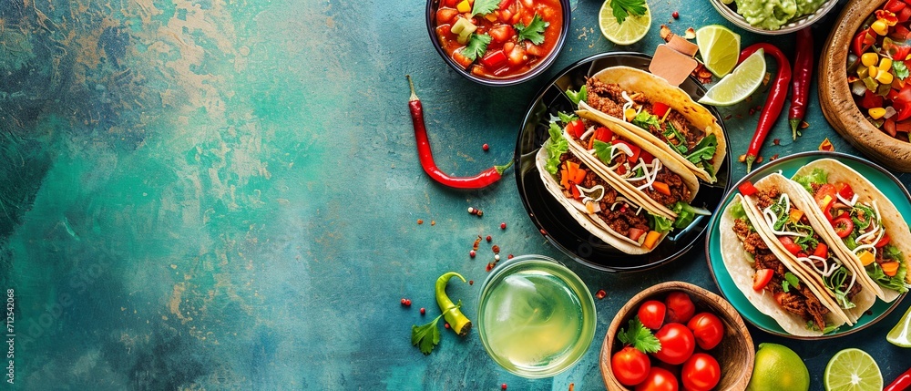Mexican Fiesta: Tacos and Salsas Spread

