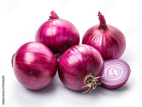 Red onion isolated on white background. Minimalist style.