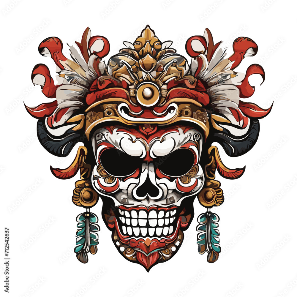 Balinese barong skull mask vector illustration, generative ai.