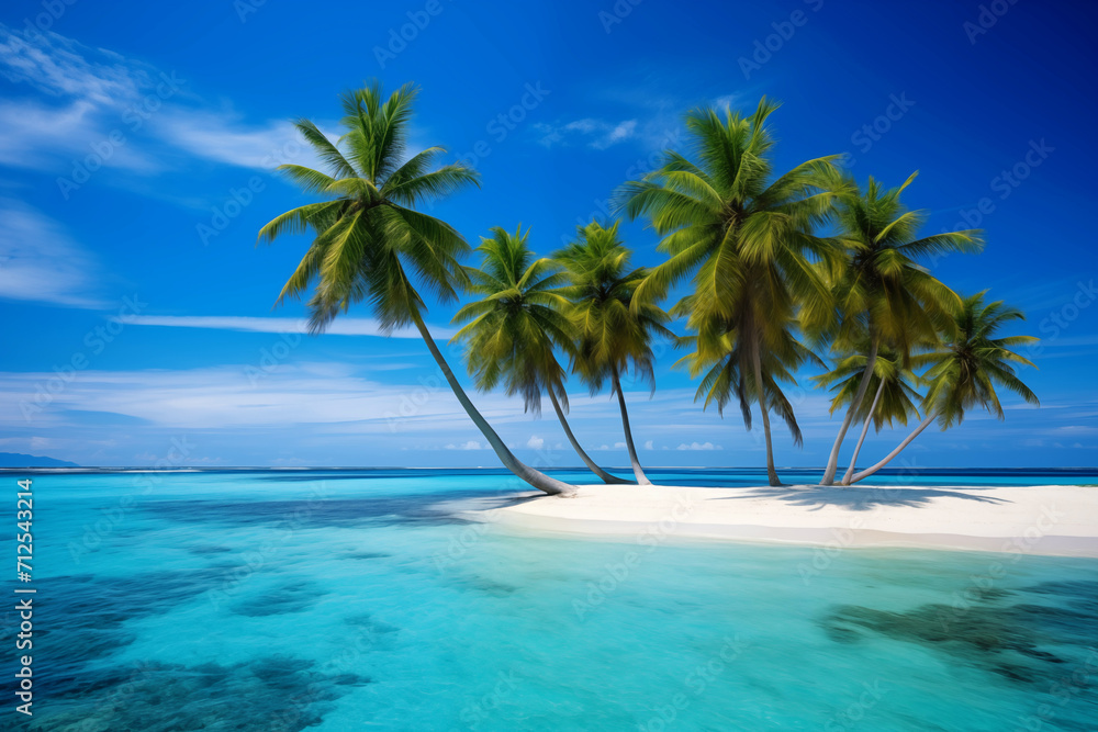 Idyllic tropical beach with palm trees in the Maldives