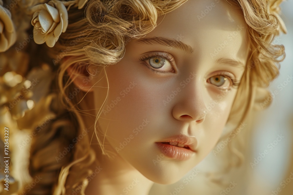 Innocent beauty: girl with a pure and captivating face full of charm and grace, an innocent beauty with a pure and captivating face full of charm and grace.