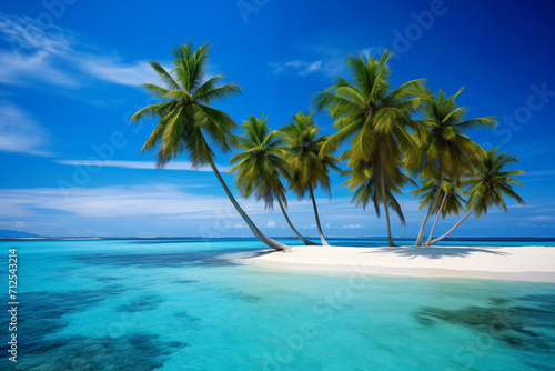 Palm trees on the beach on a tropical island in the maldives