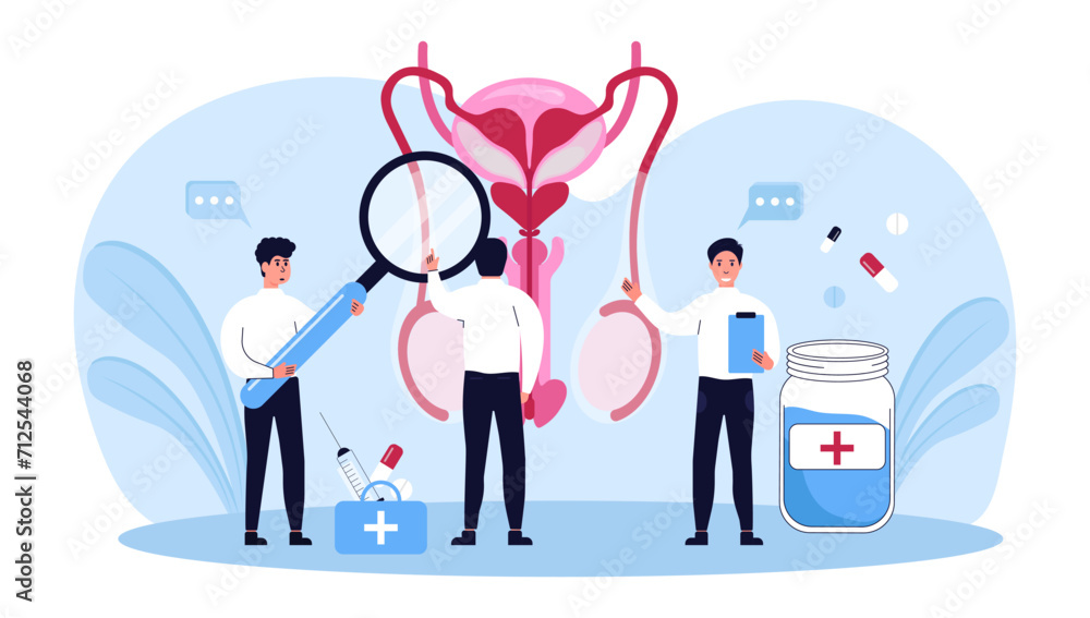 Obraz premium Nephrology, urology. Urinary Tract Infection, UTI Medical Concept. Doctors are looking for the cause of the disease of the male reproductive and urinary systems Vector illustration