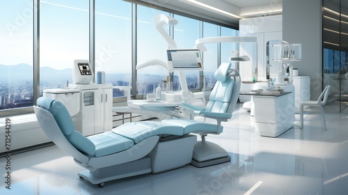 Dentist Office White Interior with Medical Equipment
