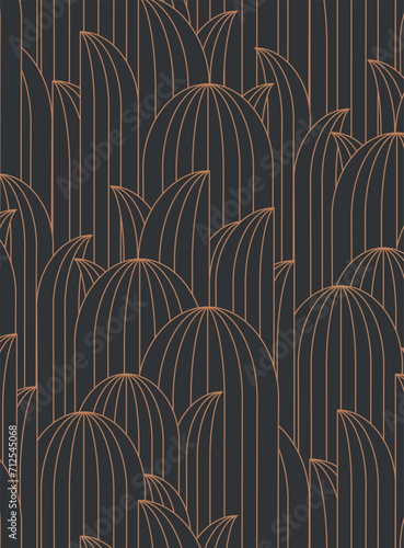 Obraz na płótnie Art deco oval leafy geometrical seamless pattern drawing in dark brown palette. w salonie