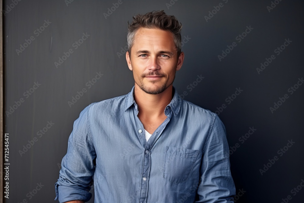 Portrait of a handsome man in a blue shirt. Men's beauty, fashion. Portrait of a handsome man in a blue shirt. Men's beauty, fashion.