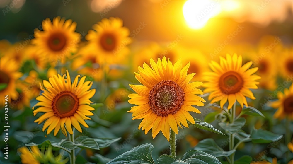 Obraz premium Beautiful Sunflower Field sunrise