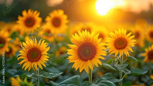 Beautiful Sunflower Field sunrise © JuJamal