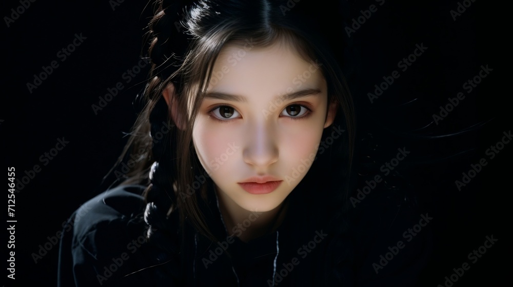 Portrait of a beautiful girl in a black coat on a black background Portrait of a beautiful girl in a black coat on a black background