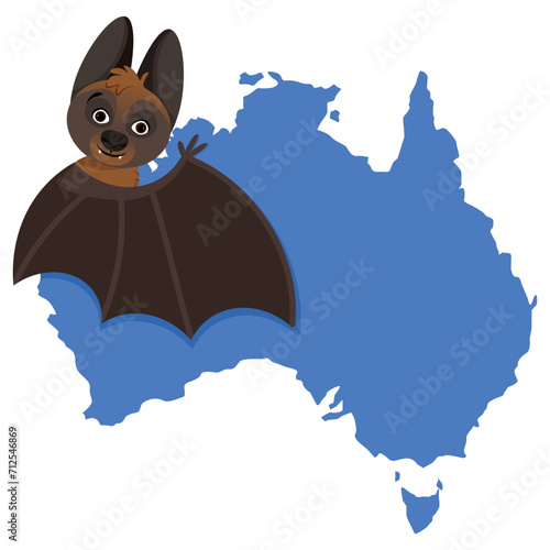 Kalong flying fox hugging a map of Australia