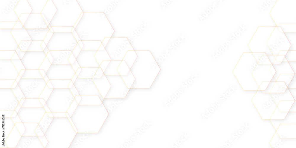 Abstract white and grey color hexagonal geometric background. Digital art illustrator background. Hexagon shape, white, shiny black. honeycomb white Background, shadow texture. - obrazy, fototapety, plakaty 