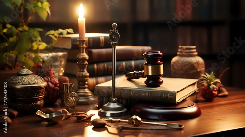 "Gavel, Stethoscope, and Caduceus Sign on Books: Legal and Medical Synergy"