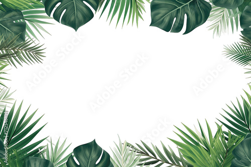 Tropical palm leaves broder frame isolated on transparent background. PNG file, cut out