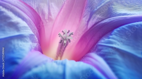  a close up of a pink and blue flower with a white stamen in the middle of the center of the flower. © Shanti