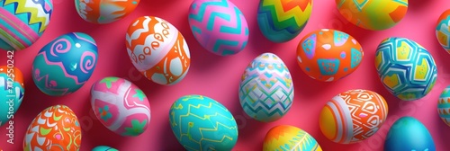 Colorful Easter eggs on a pink background. 