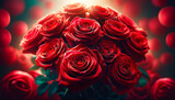 A stunning photograph showcasing a vibrant bouquet of red roses in full bloom, perfect for Valentine's Day social ads. AI Generated.