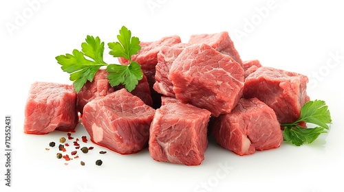 isolated illustration of fresh beef cubes with parsley 