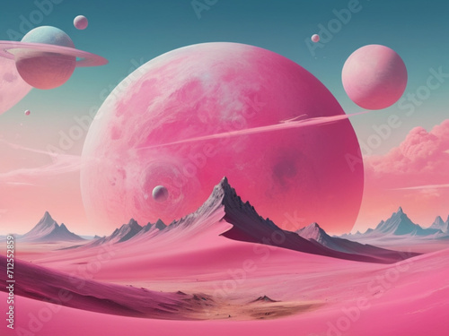 A pink planet with a planet in the background ai image 