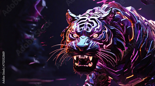 colourful wild tiger with angry face ai generated