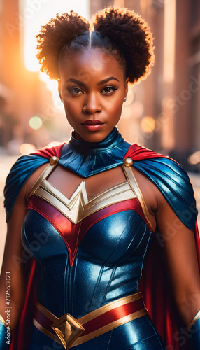 African american superhero. Portrait of black woman n fantastic costume. © Anton Dios